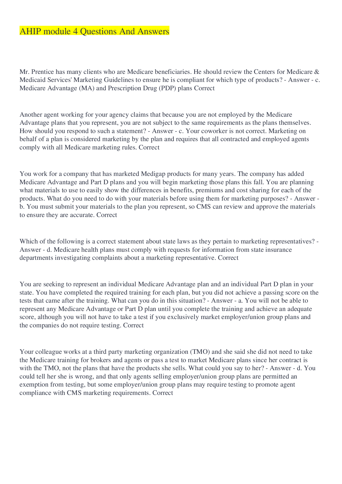 Preview image for AHIP module 4 Questions And Answers 2022/2023